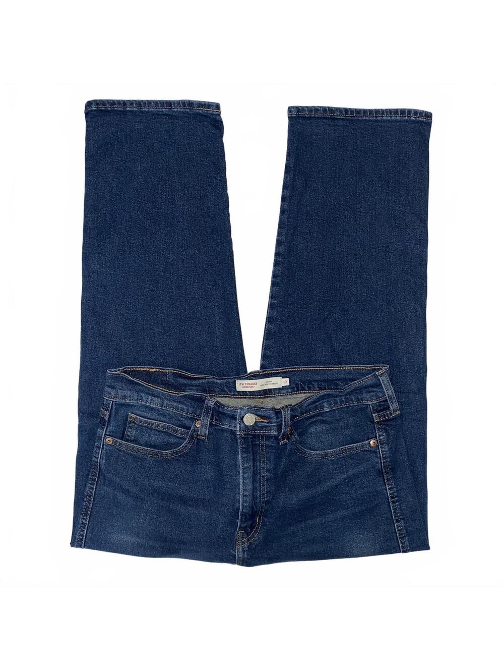 Levi Strauss Signature Vintage High Rise Straight Jeans 12 W31 Dark Wash Y2K